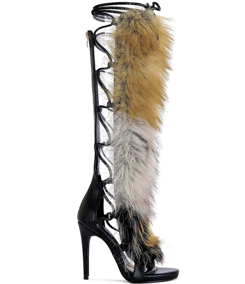 Azalea Wang Stamos Faux Fur Laced Tall Sandals