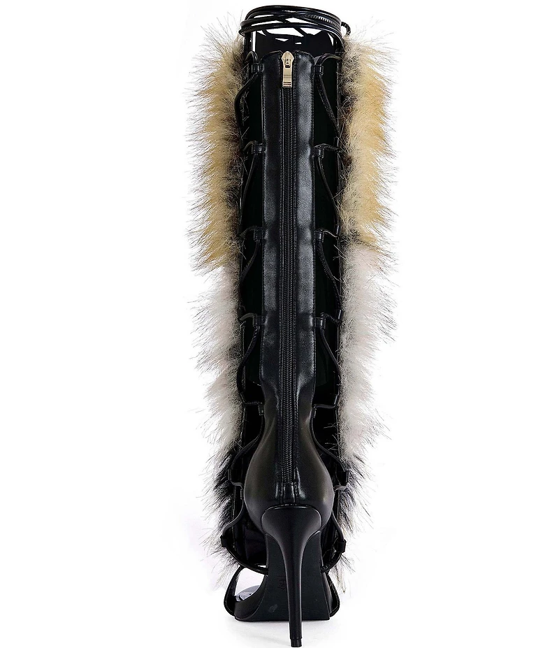 Azalea Wang Stamos Faux Fur Laced Tall Sandals