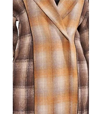 Azalea Wang Studio-Brown Plaid Print Notch Collar Button Front Trench Coat