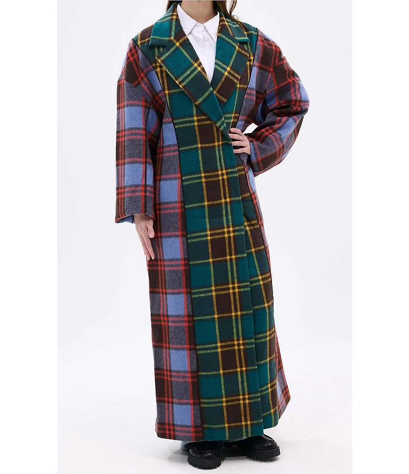 Azalea Wang Studio Checked Pattern Notch Collar Oversized Fit Button Front Jacket