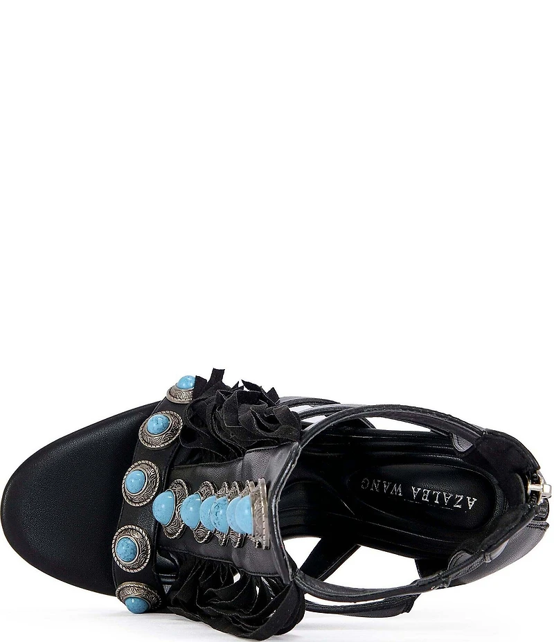 Azalea Wang Sumac Turquoise Ornamented Fringe Dress Sandals