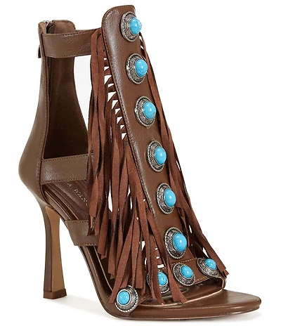 Azalea Wang Sumac Turquoise Ornamented Fringe Dress Sandals