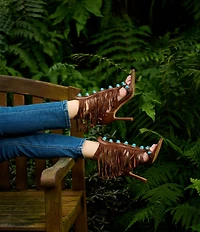 Azalea Wang Sumac Turquoise Ornamented Fringe Dress Sandals