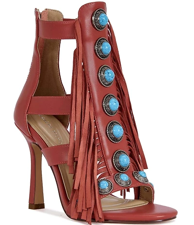 Azalea Wang Sumac Turquoise Ornamented Fringe Dress Sandals