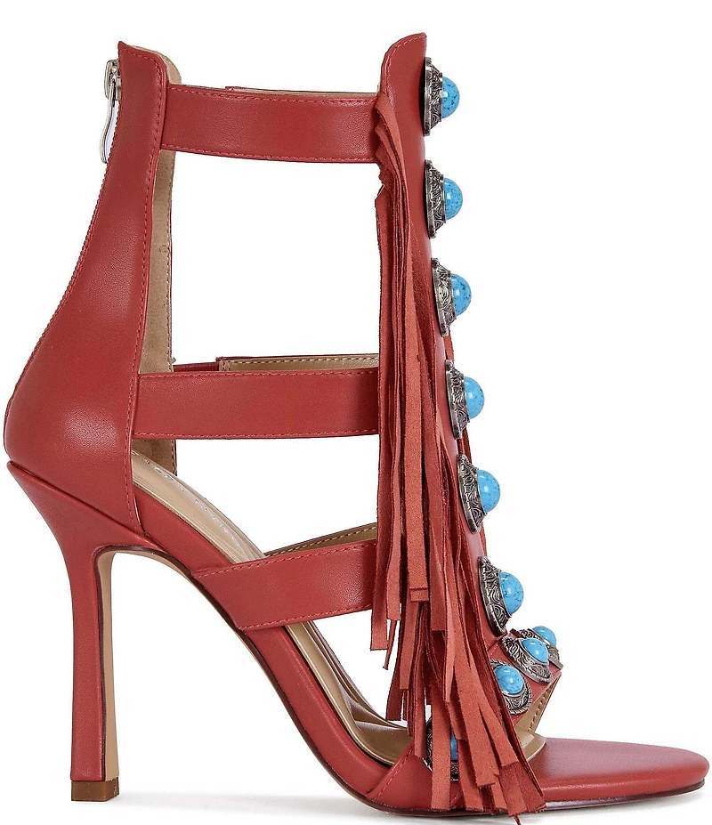 Azalea Wang Sumac Turquoise Ornamented Fringe Dress Sandals