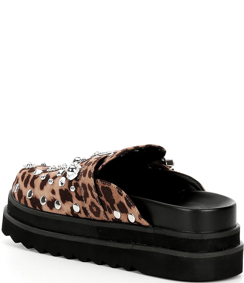 Azalea Wang Swiftly Leopard Print Stud Ornament Embellished Platform Clogs
