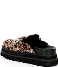 Azalea Wang Swiftly Leopard Print Stud Ornament Embellished Platform Clogs