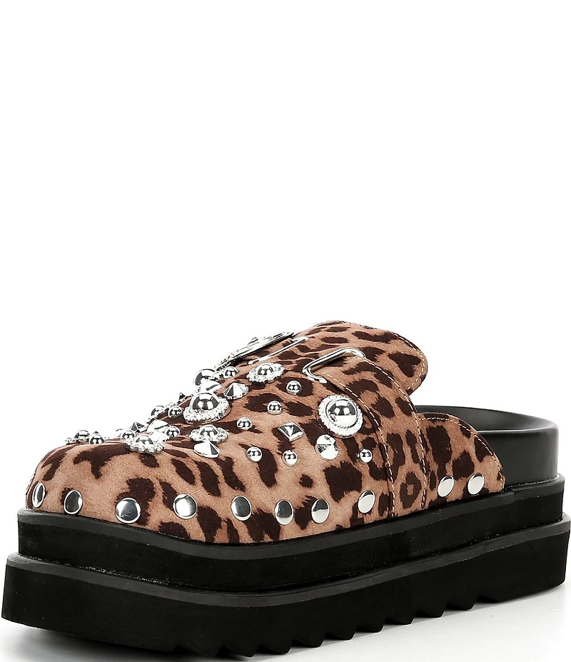 Azalea Wang Swiftly Leopard Print Stud Ornament Embellished Platform Clogs