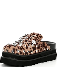 Azalea Wang Swiftly Leopard Print Stud Ornament Embellished Platform Clogs