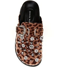 Azalea Wang Swiftly Leopard Print Stud Ornament Embellished Platform Clogs