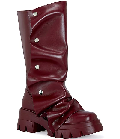 Azalea Wang Sybel Snap Hardware Slouch Overlay Lug Sole Mid Calf Boots