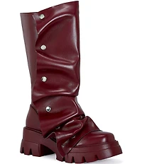 Azalea Wang Sybel Snap Hardware Slouch Overlay Lug Sole Mid Calf Boots
