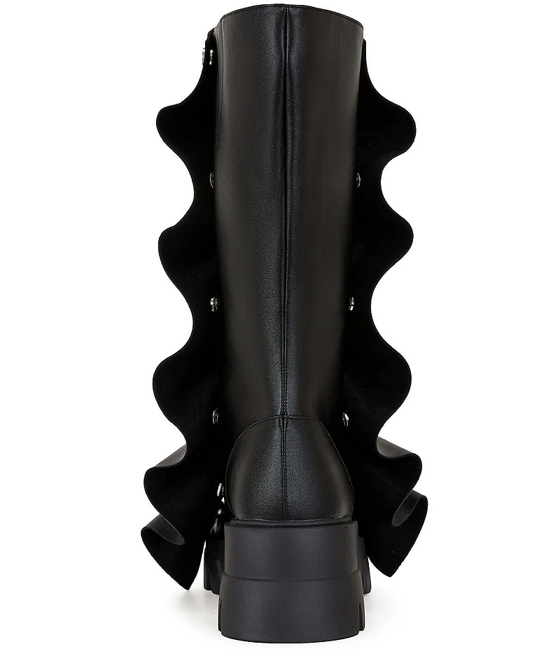 Azalea Wang Sybel Snap Hardware Slouch Overlay Lug Sole Mid Calf Boots