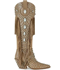 Azalea Wang Tadao Stud and Jewel Ornamented Fringe Western Tall Boots