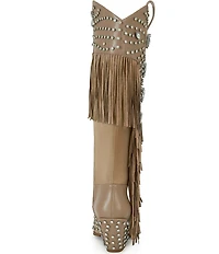 Azalea Wang Tadao Stud and Jewel Ornamented Fringe Western Tall Boots