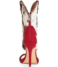 Azalea Wang Tahlie Cow Print Calf Hair Western Boot Shaft Sandals