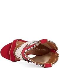 Azalea Wang Tahlie Cow Print Calf Hair Western Boot Shaft Sandals