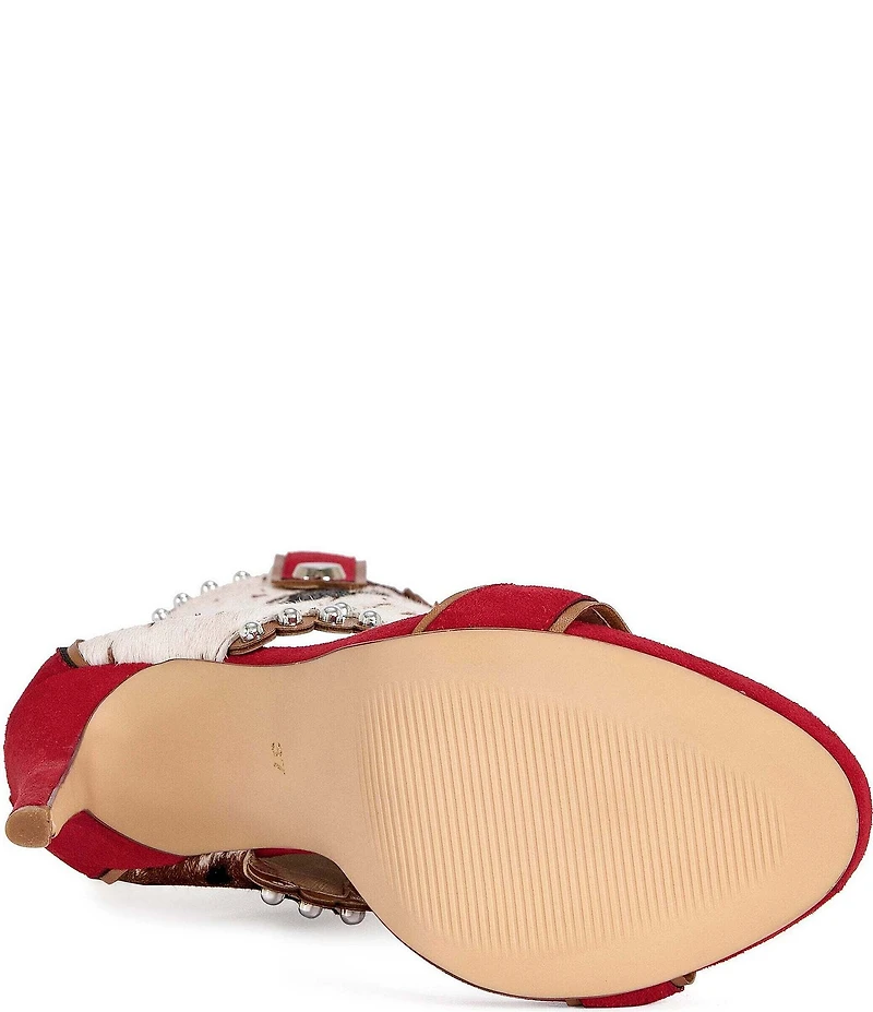 Azalea Wang Tahlie Cow Print Calf Hair Western Boot Shaft Sandals