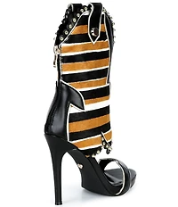 Azalea Wang Tahlie Striped Calf Hair Western Boot Shaft Sandals