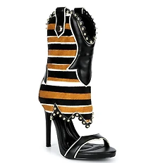 Azalea Wang Tahlie Striped Calf Hair Western Boot Shaft Sandals