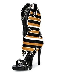 Azalea Wang Tahlie Striped Calf Hair Western Boot Shaft Sandals