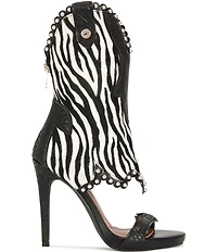 Azalea Wang Tahlie Zebra Print Calf Hair Western Boot Shaft Sandals