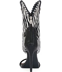 Azalea Wang Tahlie Zebra Print Calf Hair Western Boot Shaft Sandals