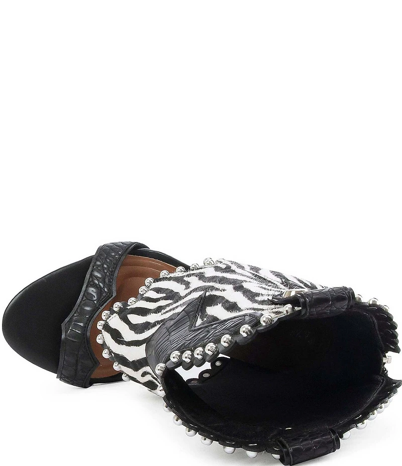 Azalea Wang Tahlie Zebra Print Calf Hair Western Boot Shaft Sandals