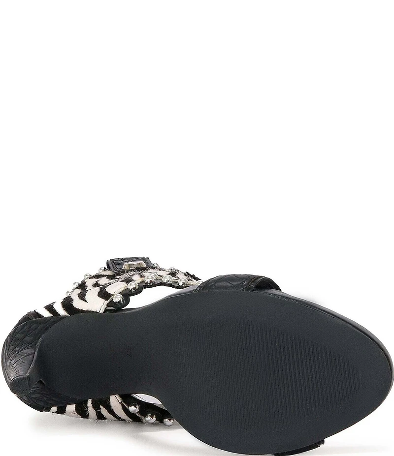 Azalea Wang Tahlie Zebra Print Calf Hair Western Boot Shaft Sandals