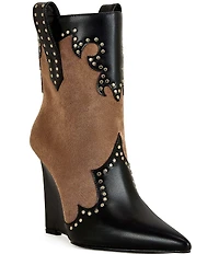 Azalea Wang Tallulah Studded Western Wedge Booties