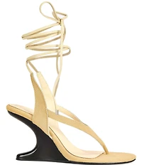 Azalea Wang Tamsie Calf Hair Ankle Tie Thong Pedestal Heel Sandals