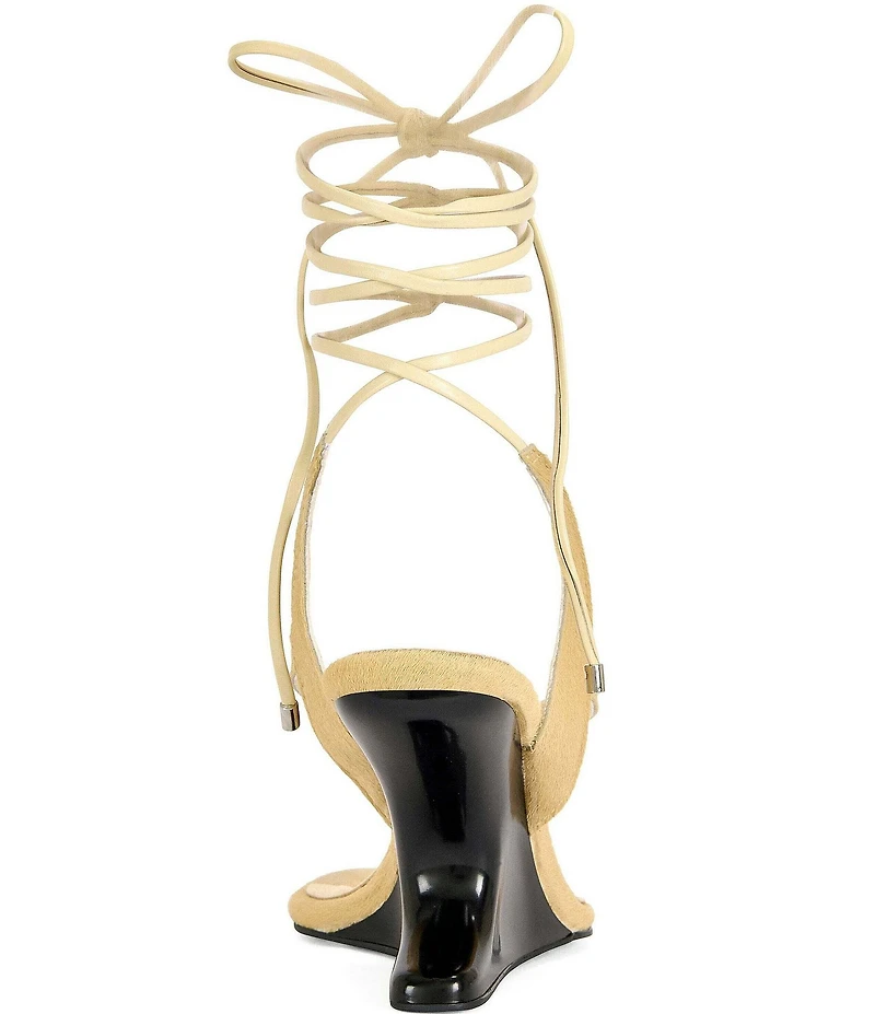 Azalea Wang Tamsie Calf Hair Ankle Tie Thong Pedestal Heel Sandals