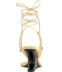 Azalea Wang Tamsie Calf Hair Ankle Tie Thong Pedestal Heel Sandals