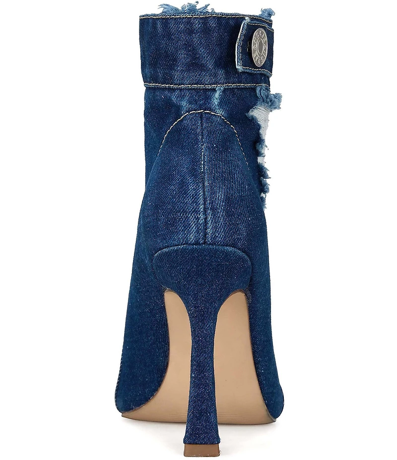 Azalea Wang Tandy Distressed Denim Hardware Detail Open Toe Booties