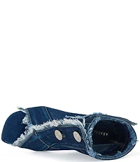 Azalea Wang Tandy Distressed Denim Hardware Detail Open Toe Booties
