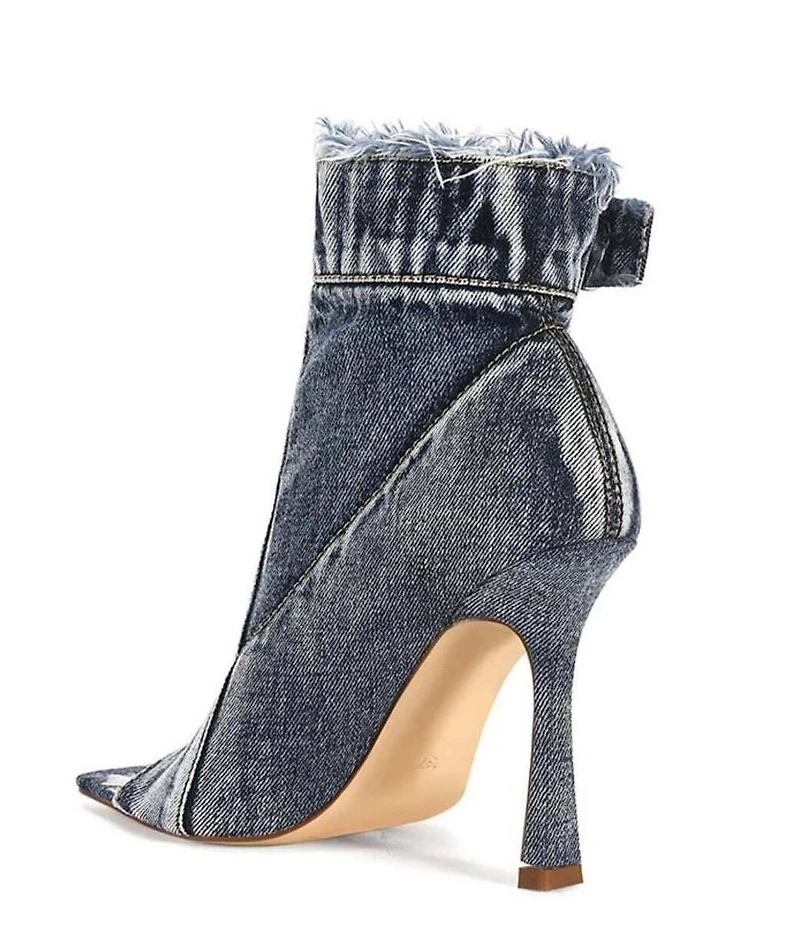 Azalea Wang Tandy Distressed Denim Peep Toe Booties