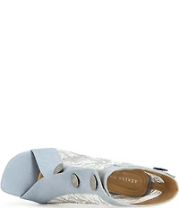 Azalea Wang Tandy Denim Lace Detail Pearl Embellished Peep Toe Booties