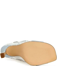 Azalea Wang Tandy Denim Lace Detail Pearl Embellished Peep Toe Booties