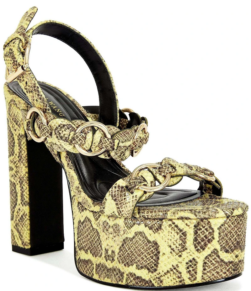 Azalea Wang Tarynn Snake Print Hardware Detail Platform Block Heel Sandals