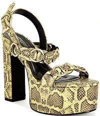 Azalea Wang Tarynn Snake Print Hardware Detail Platform Block Heel Sandals