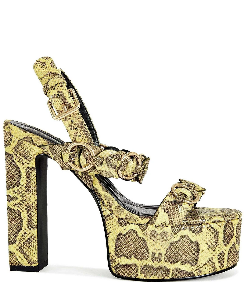 Azalea Wang Tarynn Snake Print Hardware Detail Platform Block Heel Sandals