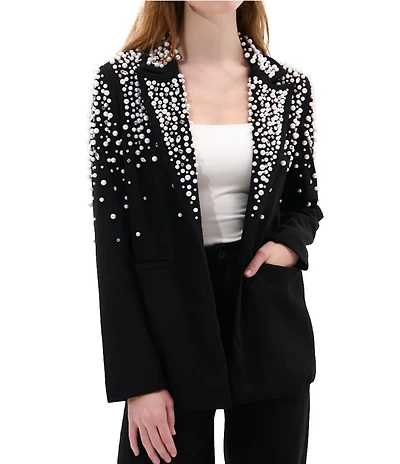 Azalea Wang Tatiana Solid Pearl Accent Notch Collar Button Front Blazer