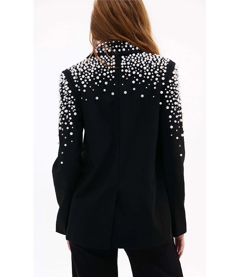 Azalea Wang Tatiana Solid Pearl Accent Notch Collar Button Front Blazer