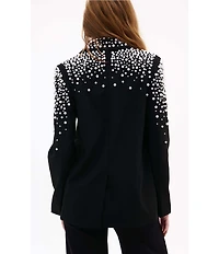 Azalea Wang Tatiana Solid Pearl Accent Notch Collar Button Front Blazer