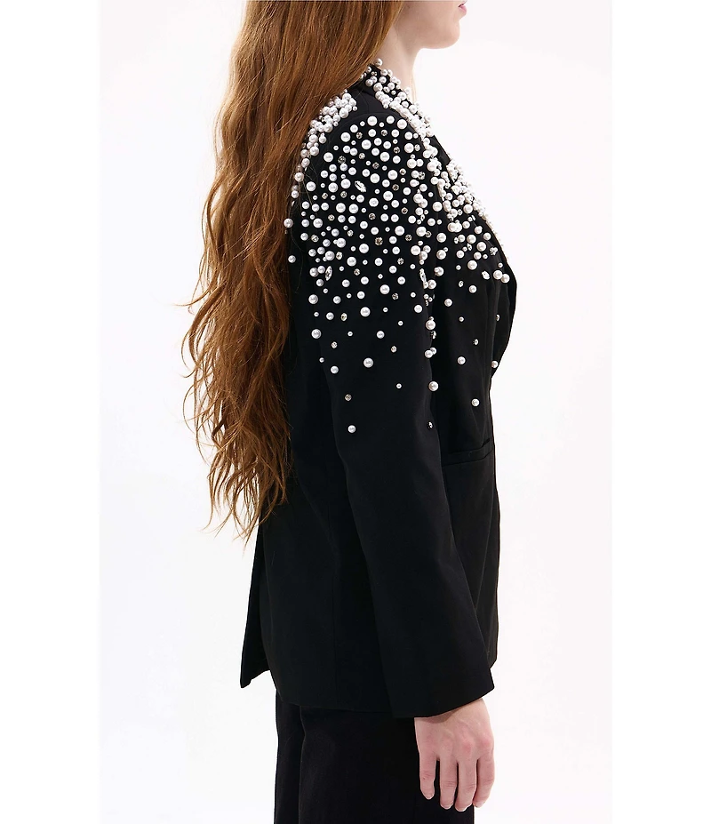 Azalea Wang Tatiana Solid Pearl Accent Notch Collar Button Front Blazer