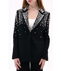 Azalea Wang Tatiana Solid Pearl Accent Notch Collar Button Front Blazer
