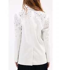 Azalea Wang Tatiana Solid Pearl Accent Notch Collar Relaxed Fit Button Front Blazer