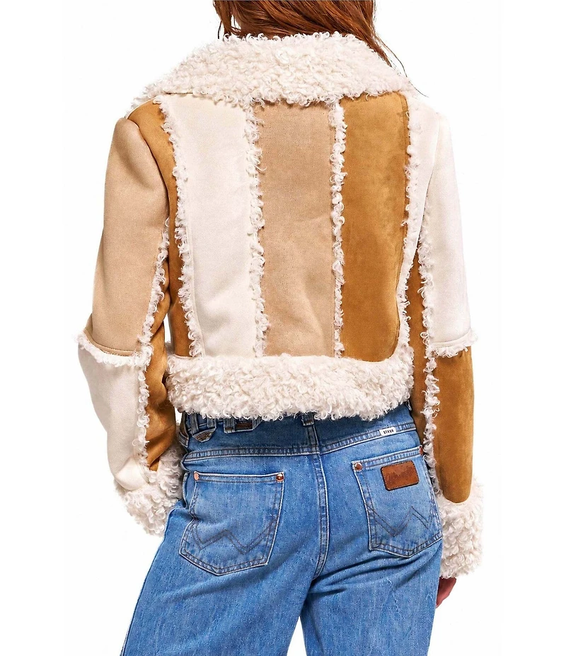 Azalea Wang Tellie Suede Sherpa Notch Collar Short Moto Jacket