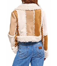 Azalea Wang Tellie Suede Sherpa Notch Collar Short Moto Jacket