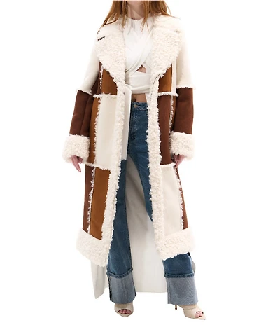 Azalea Wang Telluride Faux Fur Trim Notch Collar Hook Front Maxi Jacket